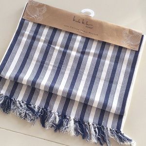 NWT Nicole Miller Table Runner - 100% Cotton Ticking Blue Stripe